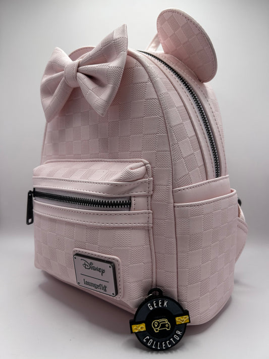 Mini Mochila Loungefly Disney: Minnie Mouse - Edición Soft Pink Checkerboard