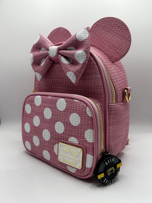 Loungefly Disney Minnie Mouse Pink Straw Convertible Mini Backpack