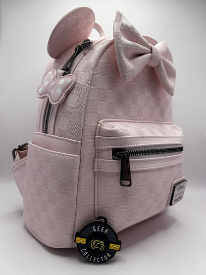 Mini Mochila Loungefly Disney: Minnie Mouse - Edición Soft Pink Checkerboard