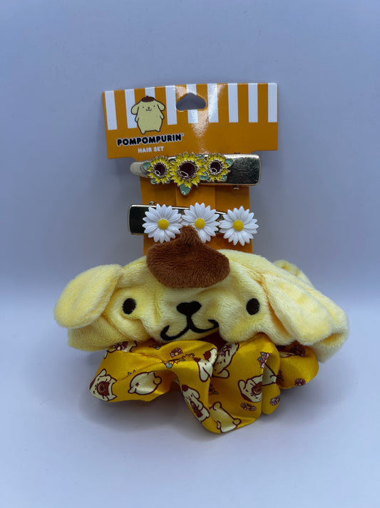 Pompompurin Hair Set: Colección Sunny Garden (Scrunchie y Pasadores)