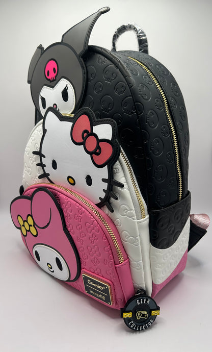 Mochila Loungefly Sanrio: Triple Diversión (Kuromi, Hello Kitty & My Melody)