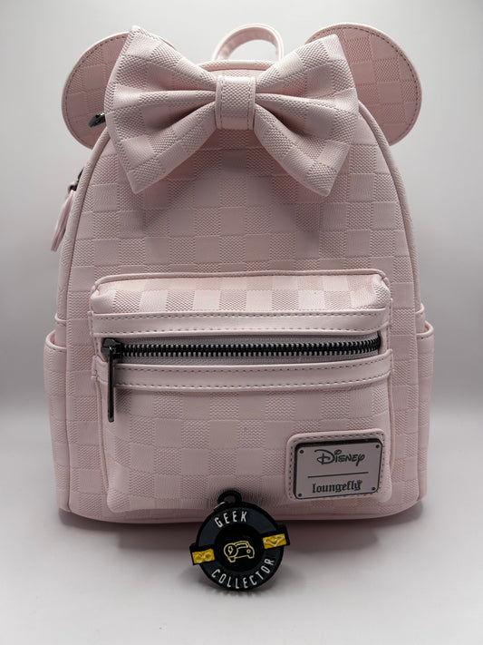 Mini Mochila Loungefly Disney: Minnie Mouse - Edición Soft Pink Checkerboard