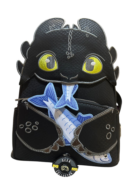 Mini Mochila Loungefly: Cómo Entrenar a tu Dragón - Chimuelo (Toothless) con Pescado
