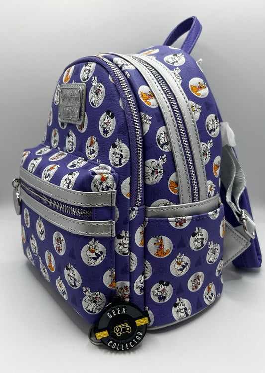 Loungefly Disney Parks Disney 100 Mickey Mouse & Friends Mini Backpack Purple