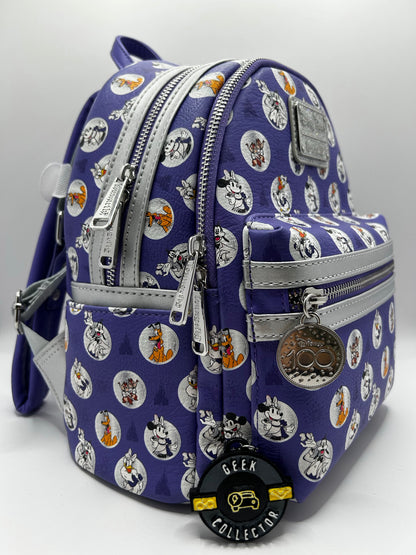 Loungefly Disney Parks Disney 100 Mickey Mouse & Friends Mini Backpack Purple