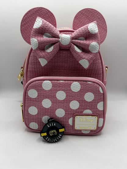 Loungefly Disney Minnie Mouse Pink Straw Convertible Mini Backpack