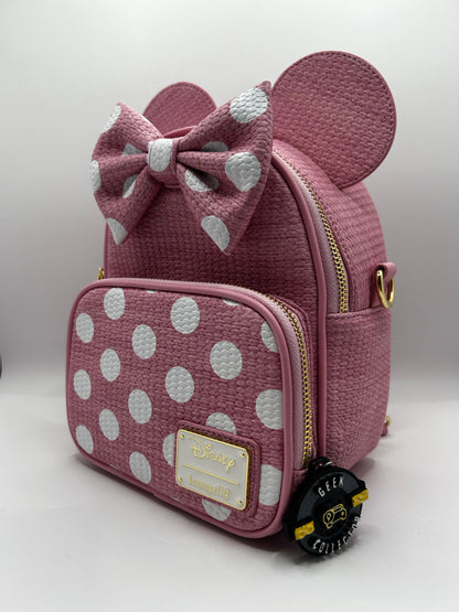 Loungefly Disney Minnie Mouse Pink Straw Convertible Mini Backpack