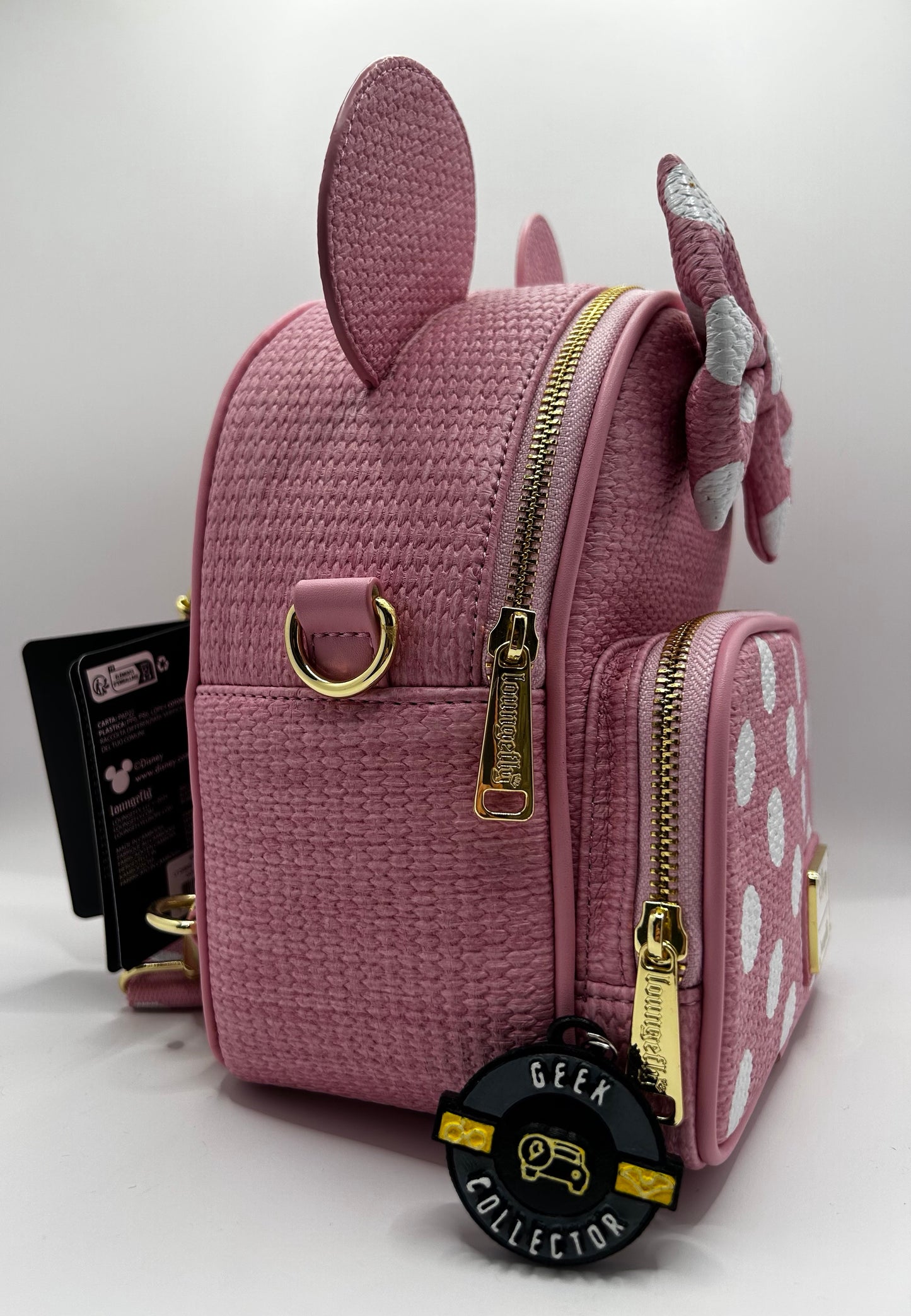 Loungefly Disney Minnie Mouse Pink Straw Convertible Mini Backpack