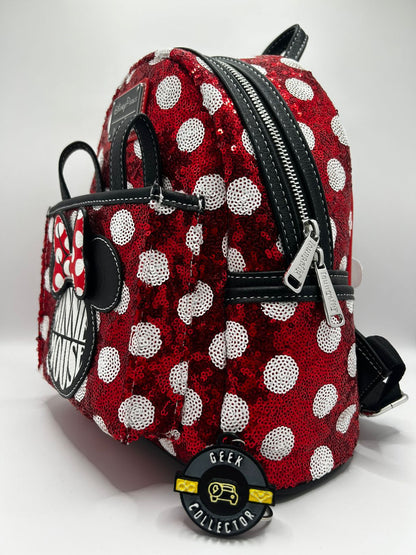 Loungefly  Disney Parks Minnie Mouse Polka Dot Red Sequin Mini Backpack Exclusive