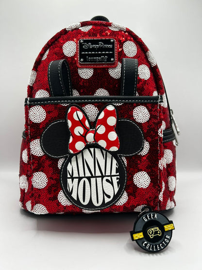 Loungefly  Disney Parks Minnie Mouse Polka Dot Red Sequin Mini Backpack Exclusive